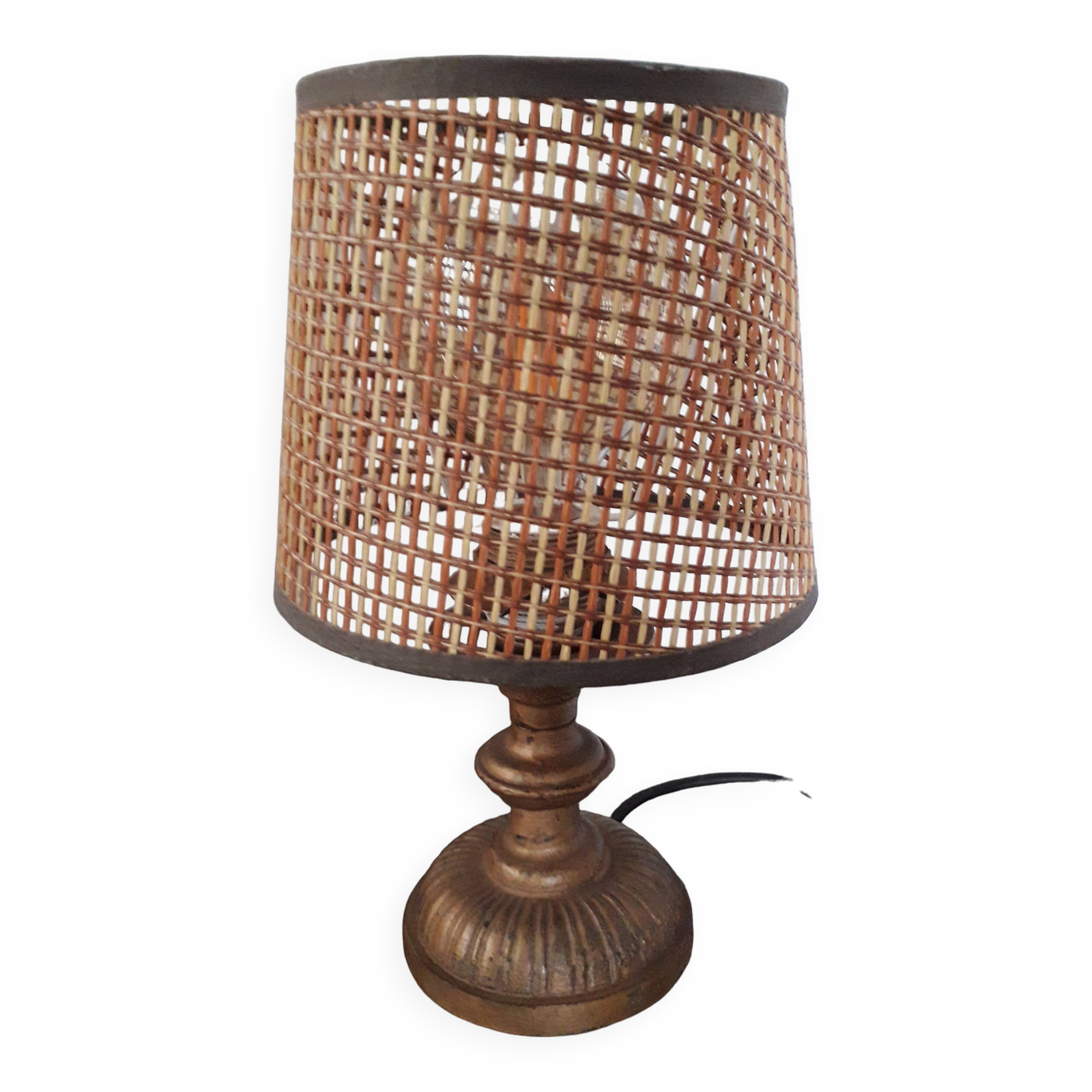 Vintage metal lamp with its caned lampshade