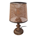Vintage metal lamp with its caned lampshade