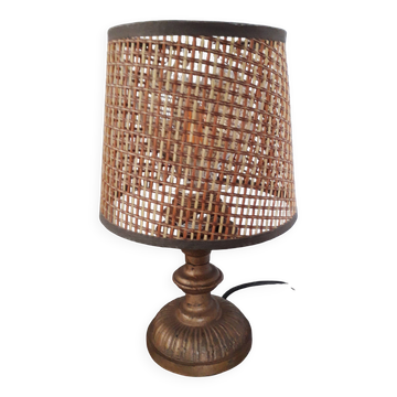 Vintage metal lamp with its caned lampshade