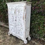 Rustic whitewashed wood cabinet