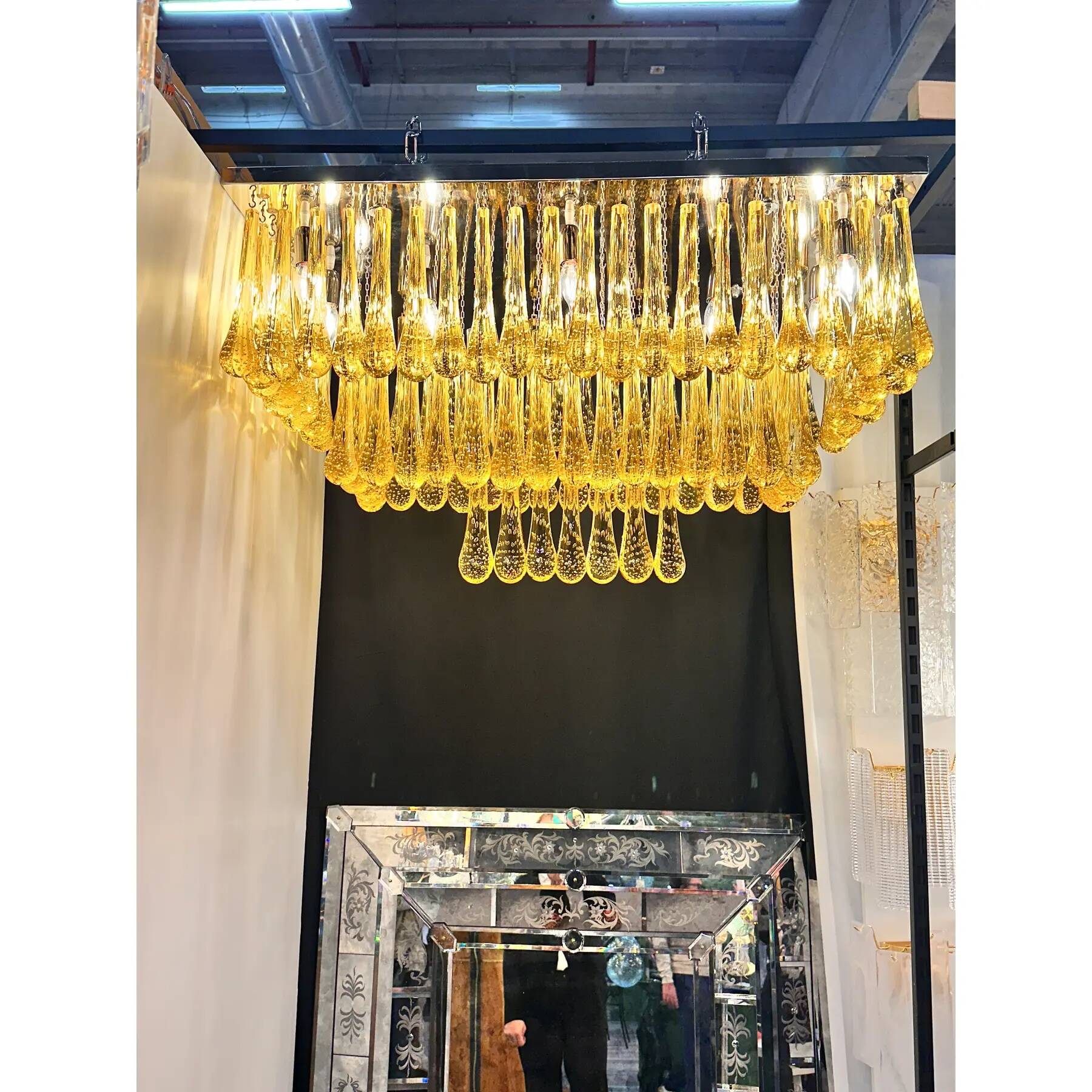 Impressive Mid-Century Modern Amber "Drops Murano Glass Flush Mount
