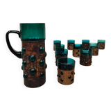 Vintage copper base bubble glass vase & glasses Nanny Still Raak