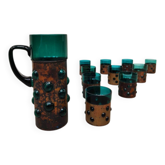 Vintage copper base bubble glass vase & glasses Nanny Still Raak