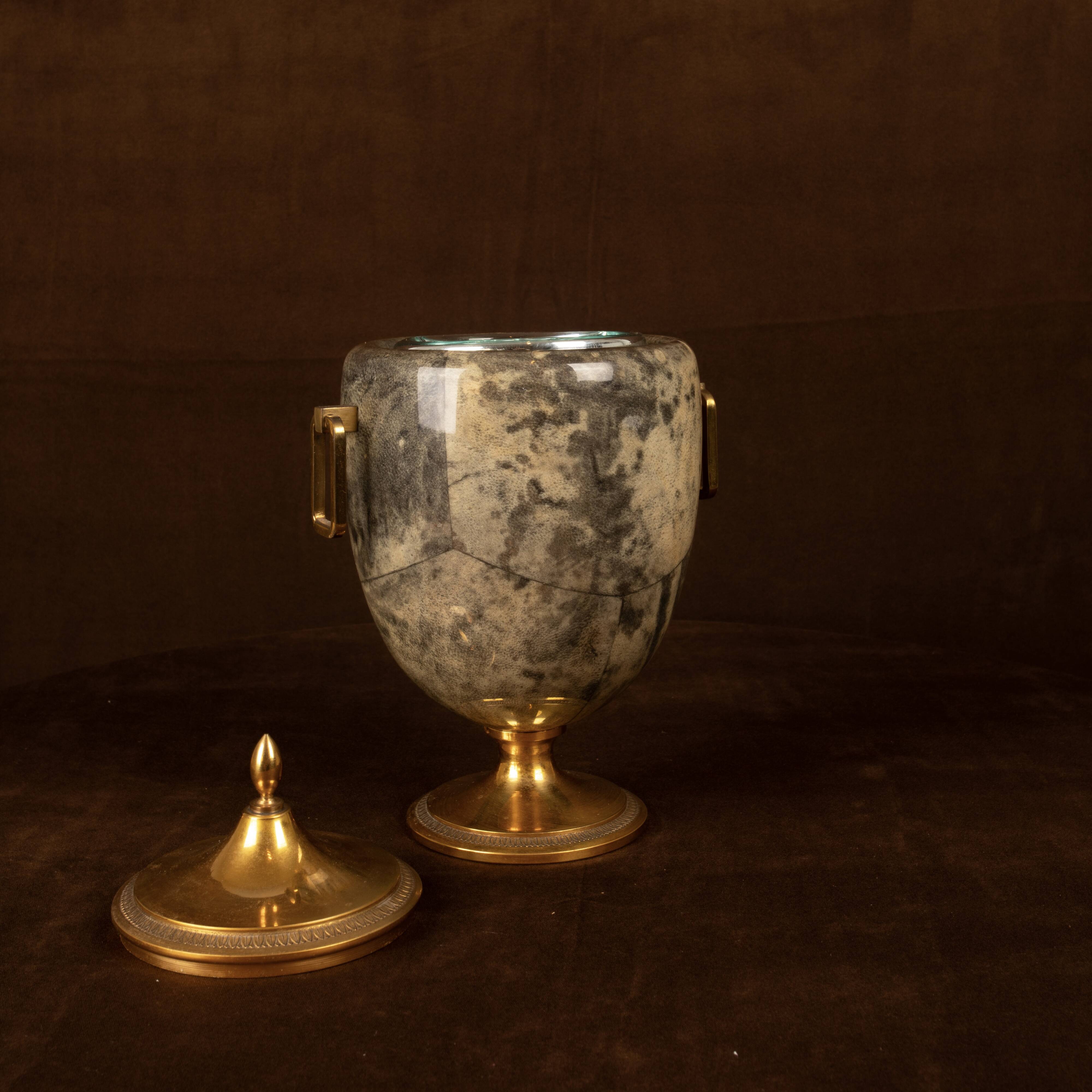 Macabo Grey Parchment & Brass Thermos Glacette, Cusano Milanino, Italy 1950