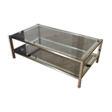 Vintage coffee table with glass, mirror, and brass.