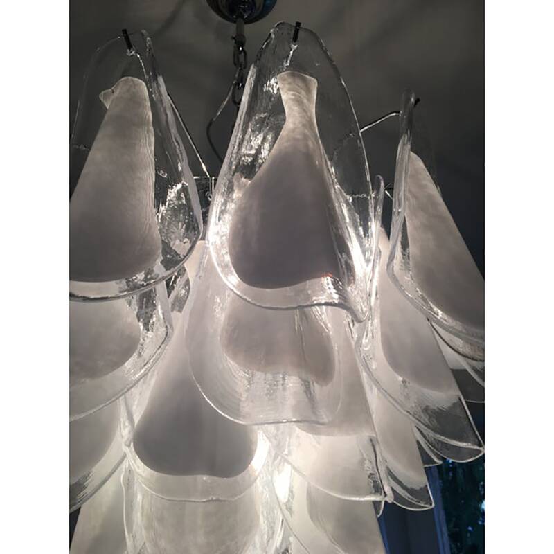 "Rondine" White and Transparent Murano Glass Chrome Frame Sputnik Chandelier