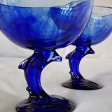 Set de 2 tasses à dessert dauphin en verre bleu