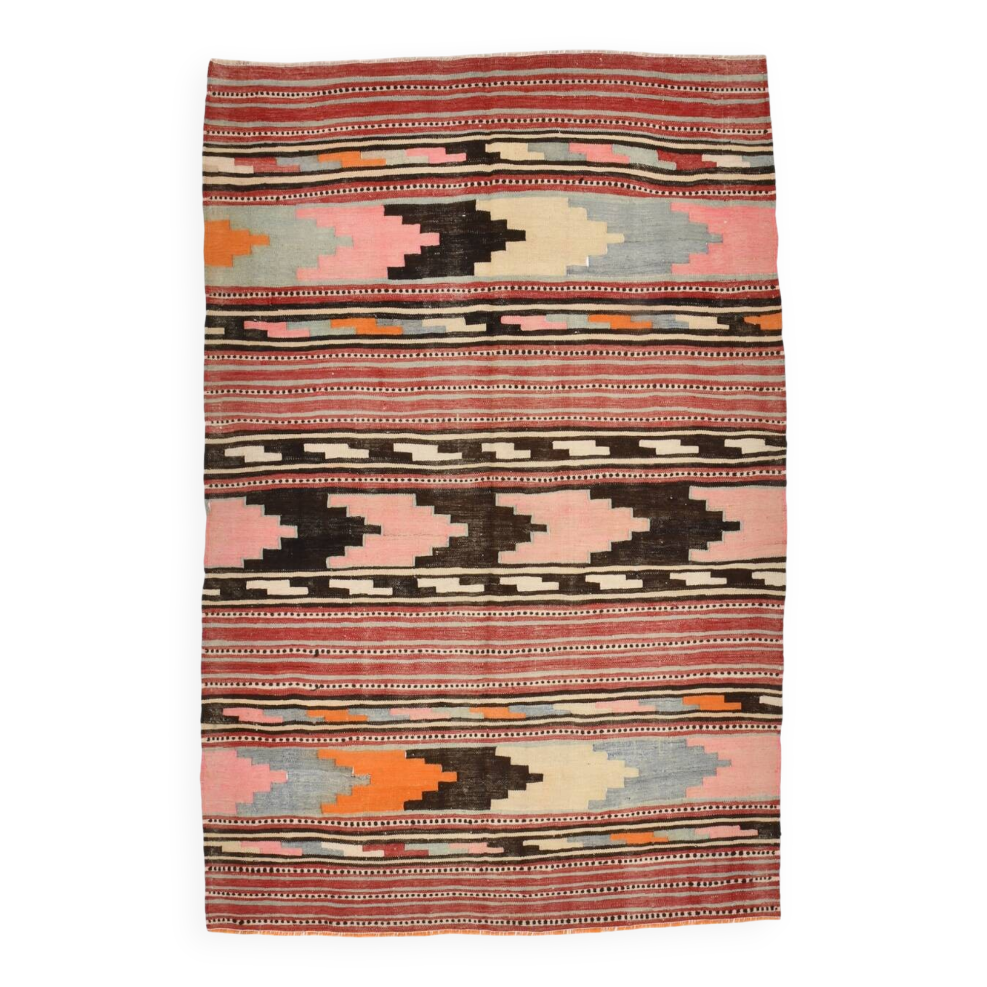 4x6 Red Pink Persian Kilim Rug, 131x196Cm