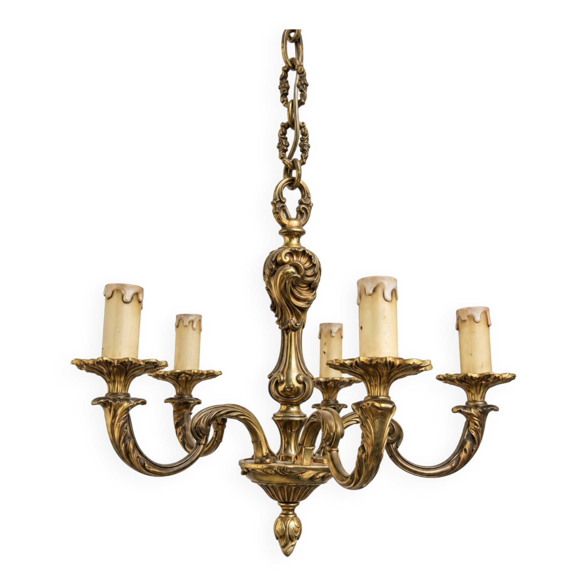 Lustre en Laiton Louis XV à 5 ampoules 