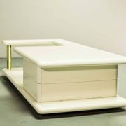 White High Gloss Free Form Italian Design Coffee Table w. Brass Accents 70s