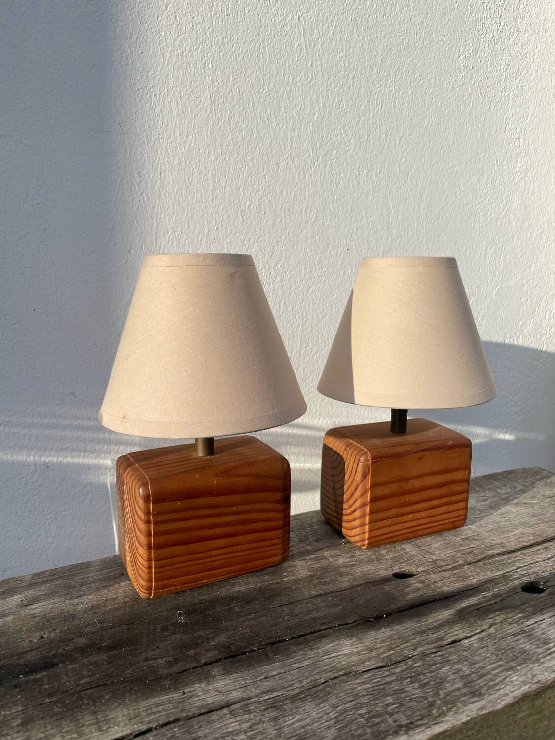 Paire de lampes chevet en bois