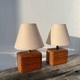 Pair of wooden bedside lamps