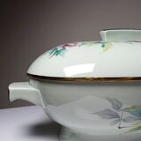 Art Deco style soup tureen with floral decoration, vintage celadon porcelain from Limoges, France.