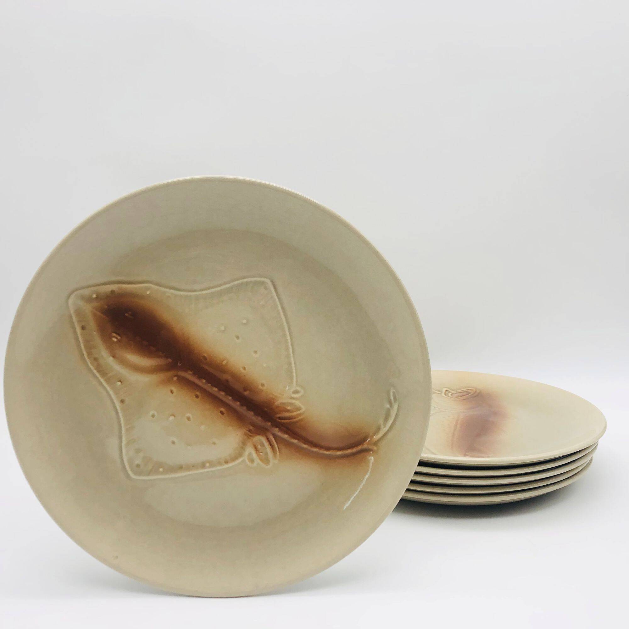 6 antique fish plates, St Amand earthenware