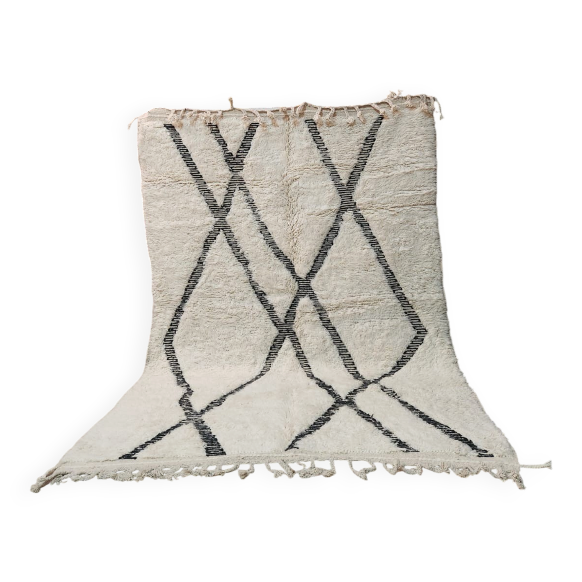 Large Beni Ouarain rug 300x200 cm in cream and black – Moroccan Berber rug