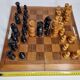 Vintage Solid Wood Folding Chess Set, Regency Bistro Style, Carved Turned Wood Pieces