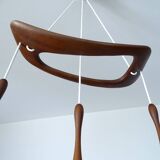 Large Scandinavian Pendant Light, Teak Wood and Glass