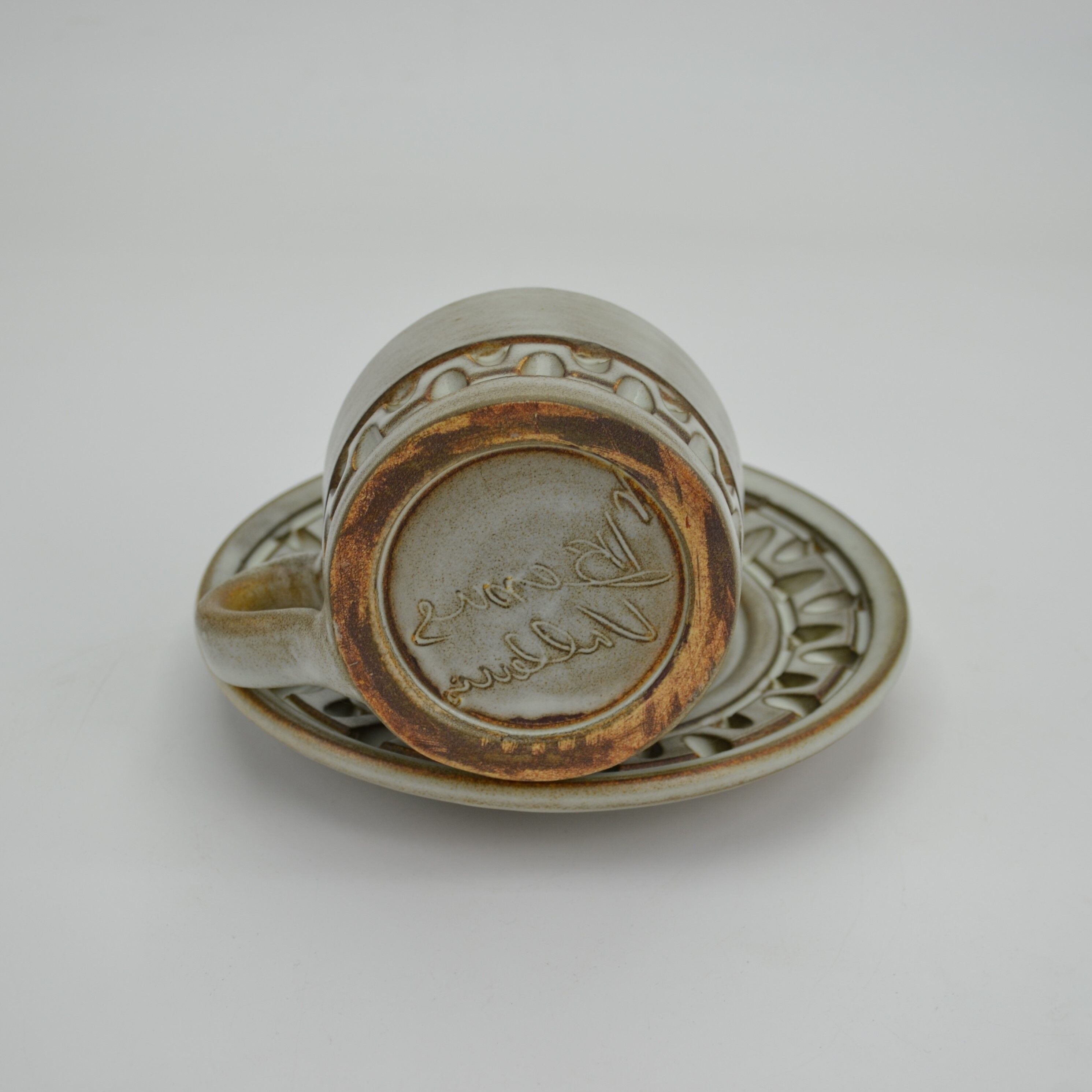 Ceramic coffee set with champlevé décor by Huguette Bessone