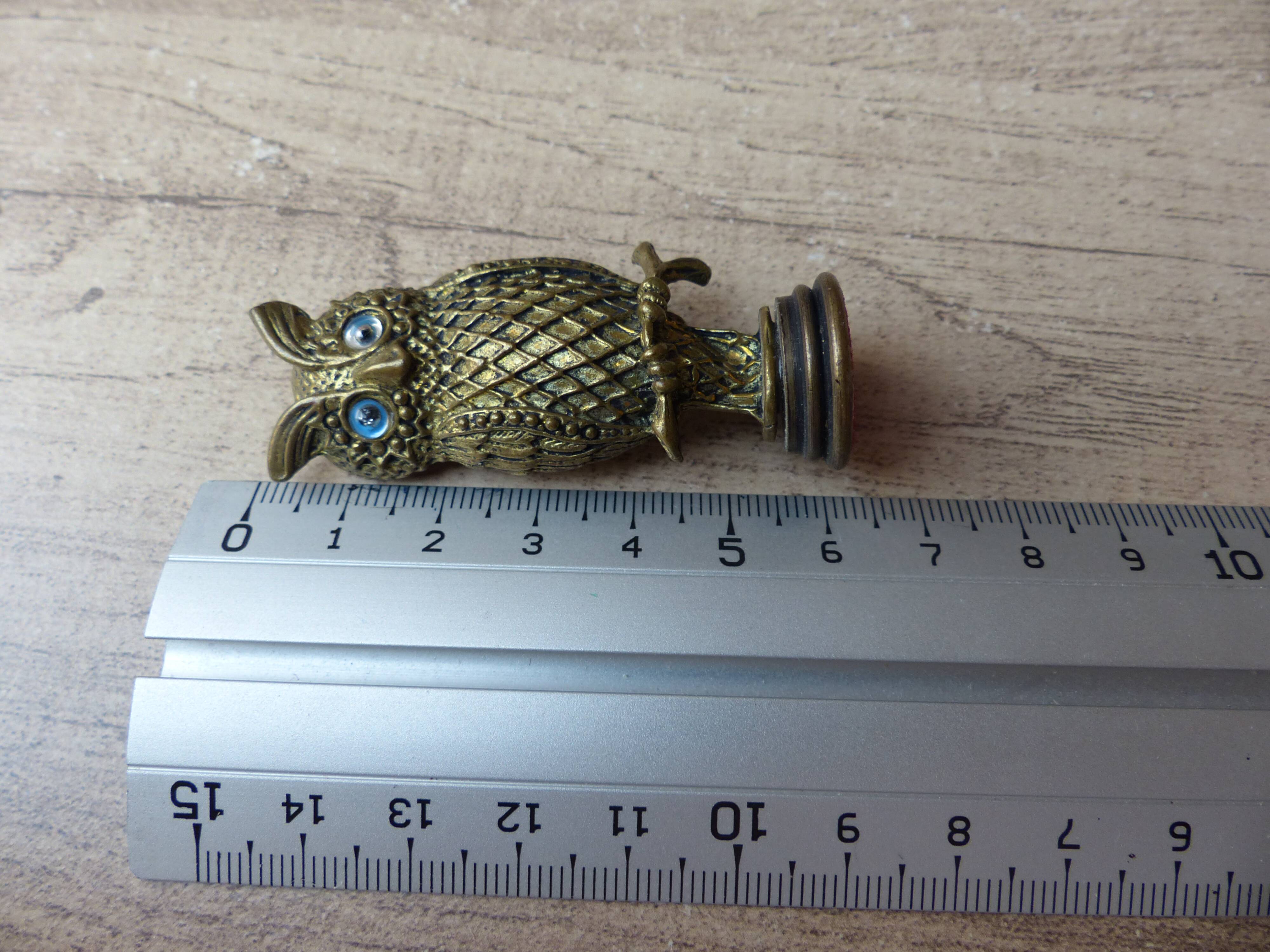 Miniature owl figurine Greece Brass Plated Bronze on Base