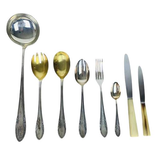 Deetjen silver metal cutlery set 39 pieces and 24 stainless steel knives