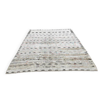 Ecru Vintage Wool Kilim Rug, Decorative Rug For Living Room, 217x282 Cm