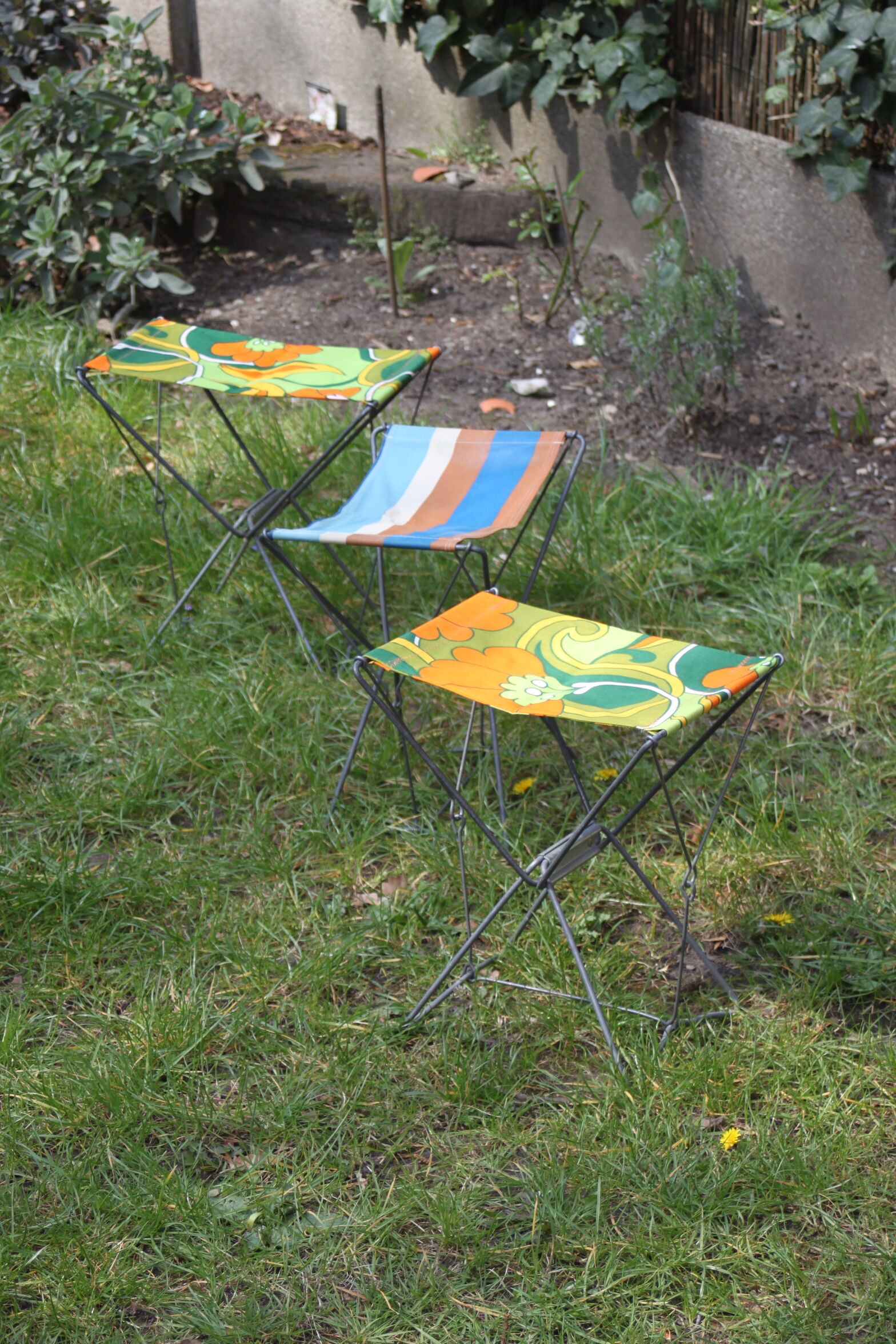 Nomad folding camping stools, France 1950s, set of three.