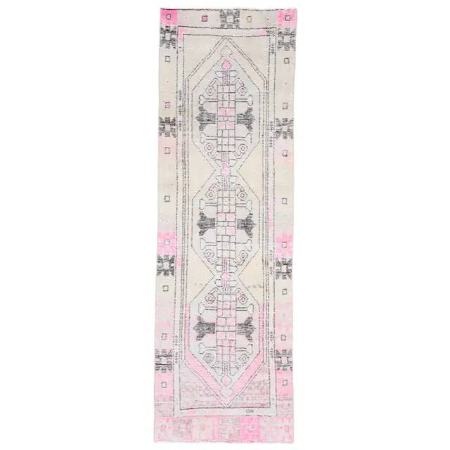 1970s Turkish Oushak Handmade Wool Cotton Beige Runner 77x245