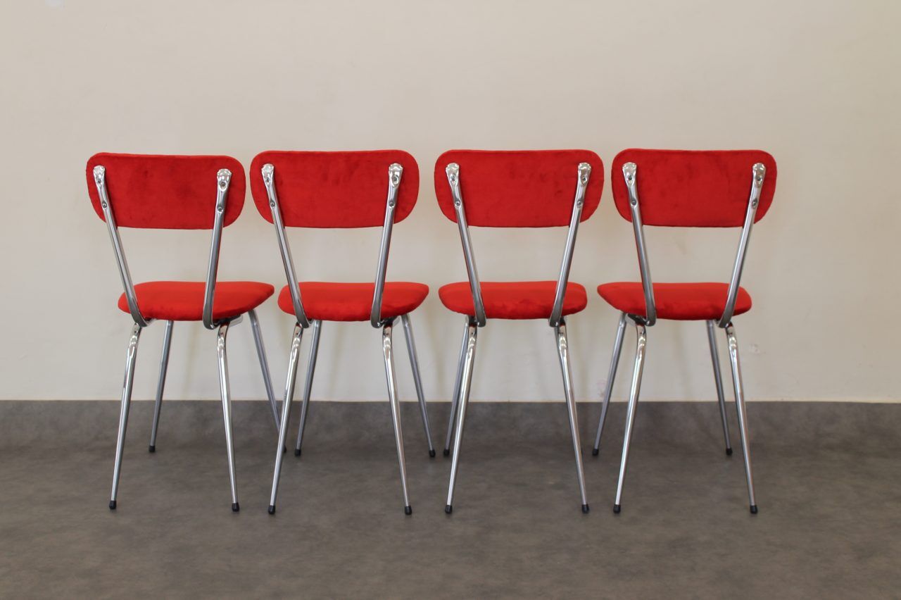 4 chaises 1960 formica velours rouge