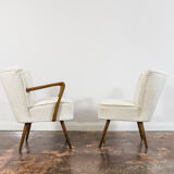 Pair of white cream boucle cocktail chairs, 1950s