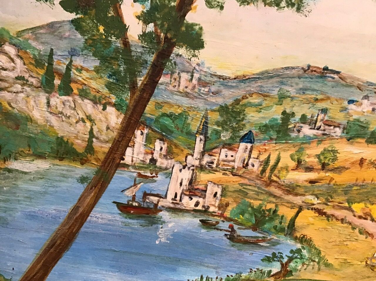 Ancient Tuscan landscape painting dated 1989