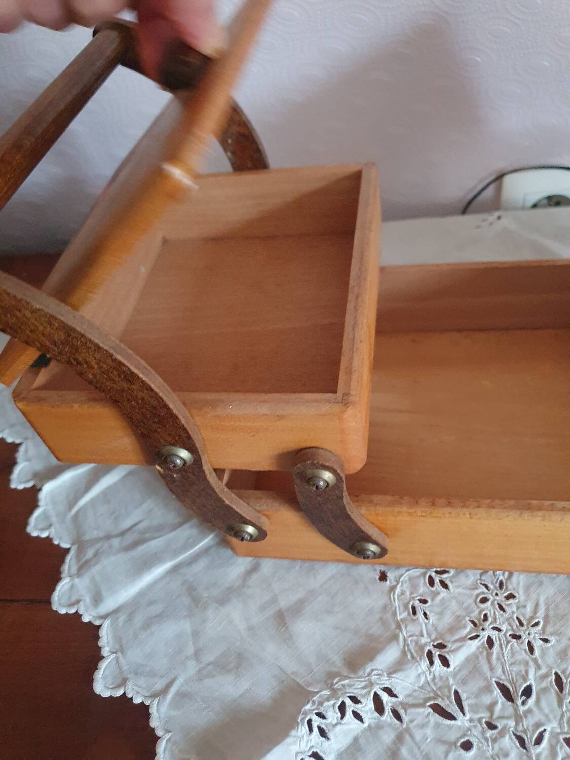 Small wooden sewing box worker