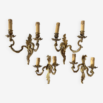 Assorted brass wall lights x4 rocaile style