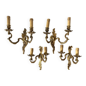 Assorted brass wall lights x4 rocaile style