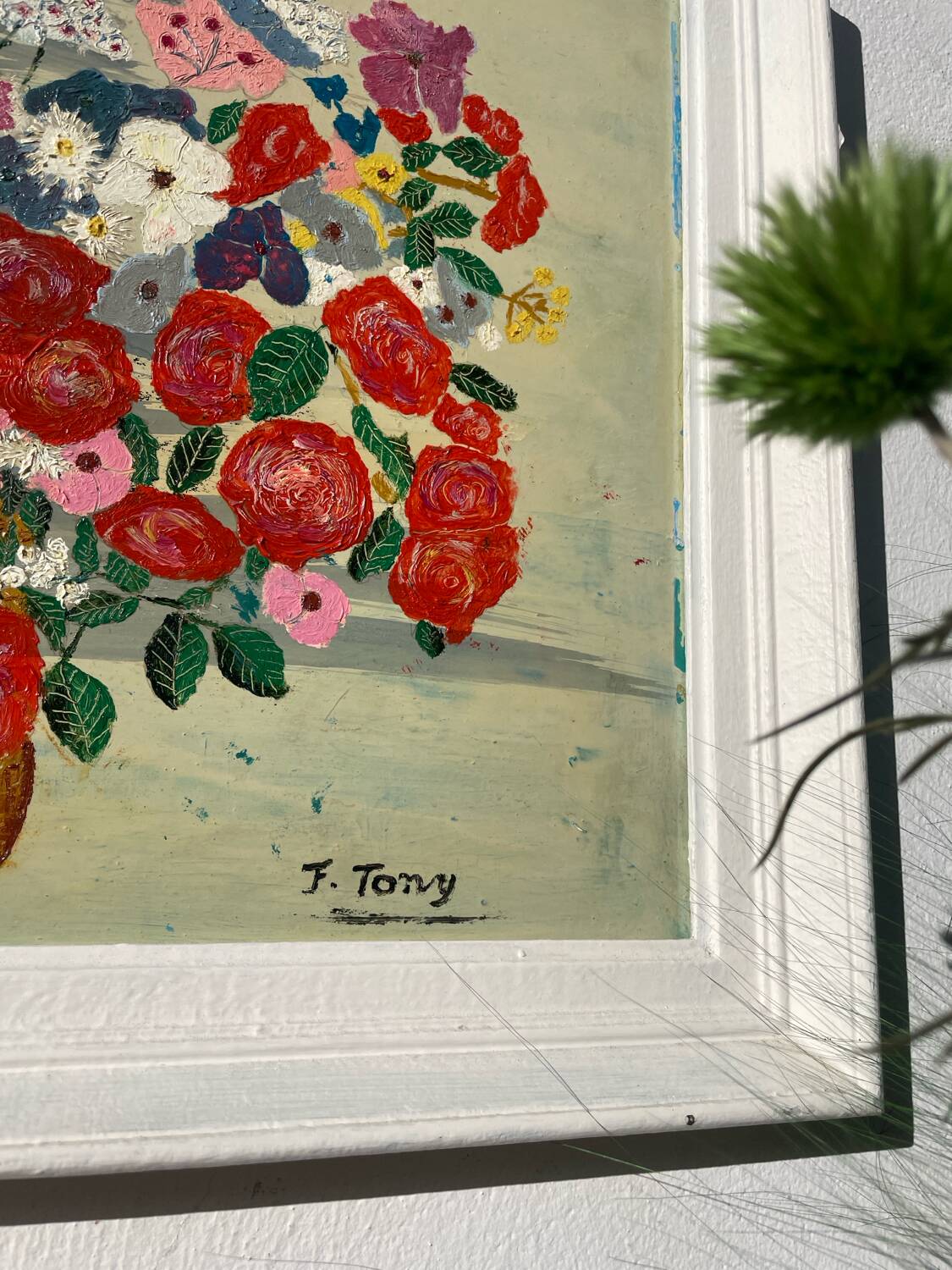 Peinture bouquet de fleurs tableau naïf