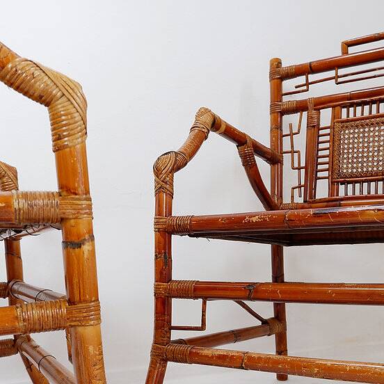 Pair of Asian style bamboo armchairs - France circa 1962