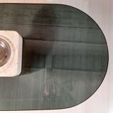 Coffee table with tray - travertine and glass - vintage.