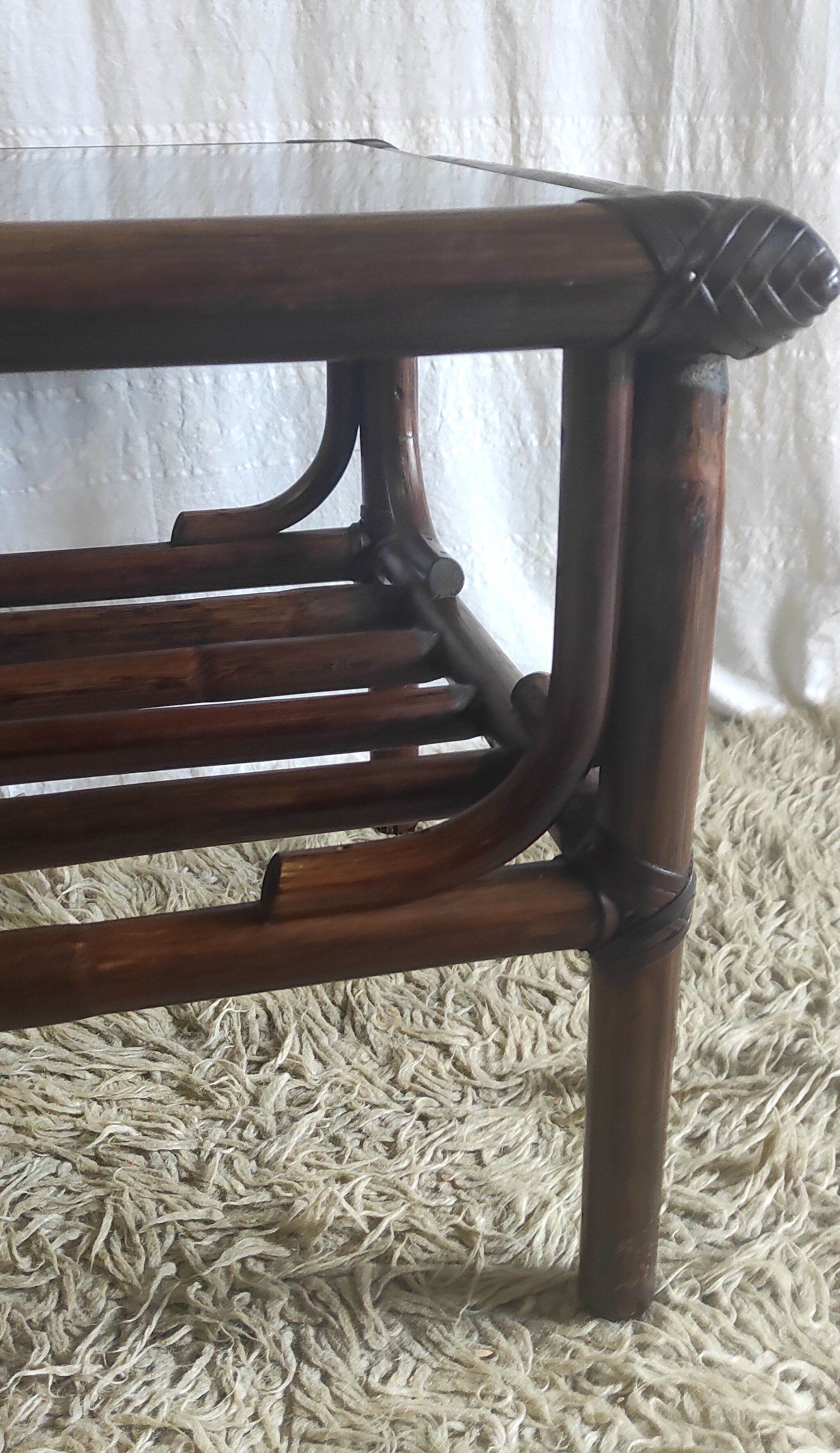 Rattan coffee table and smoked glass 60-70s