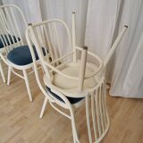 Set of 4 Vintage Bentwood White Dining Chairs in Ligna Style wit Blue Seat