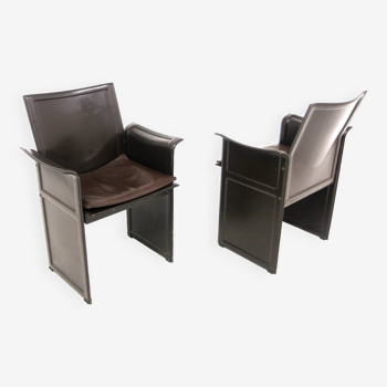 Set of 2 "Korium" leather armchairs, Tito Agnoli, Matteo Grassi, 1980