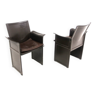 Set of 2 "Korium" leather armchairs, Tito Agnoli, Matteo Grassi, 1980