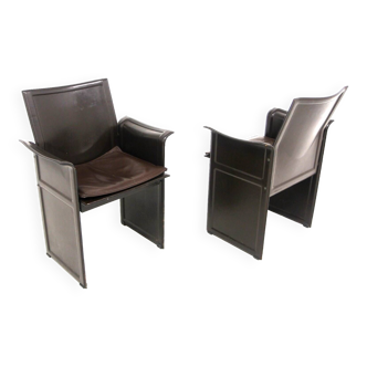 Set de 2 fauteuils en cuir "Korium", Tito Agnoli, Matteo Grassi, 1980
