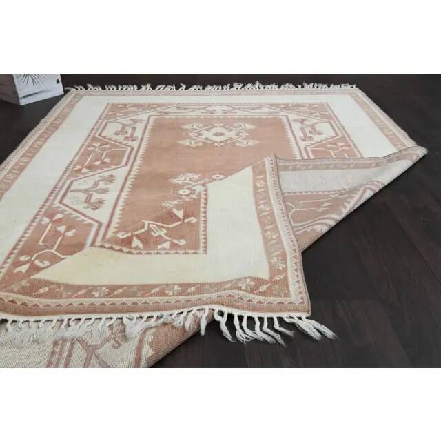 1970s Vintage Turkish Oushak Handmade Wool Cotton Brown Area Rug 166x242