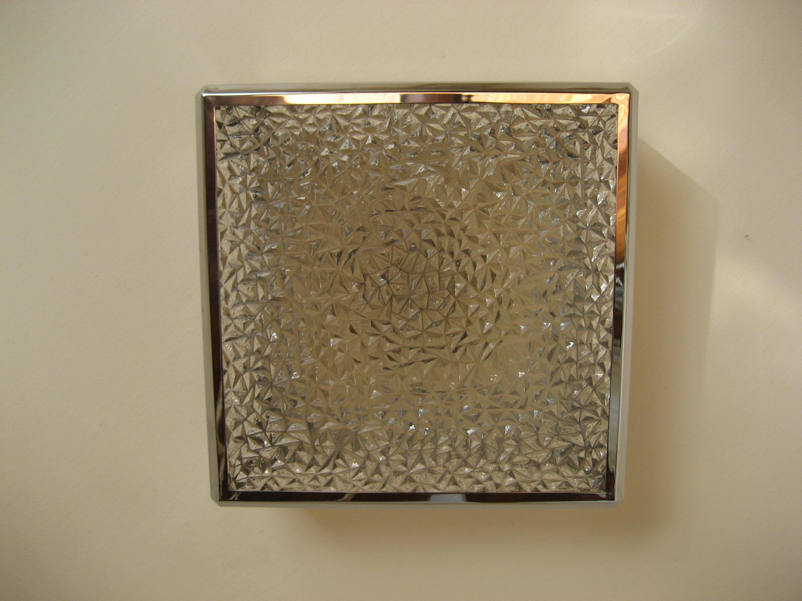 Vintage ceiling lamp with plastic sheets in chomed profiles 46x46 cm