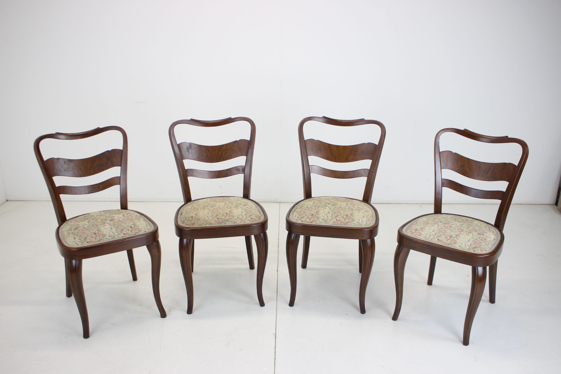 1940s set of 4 dining chairs, czechoslovakia