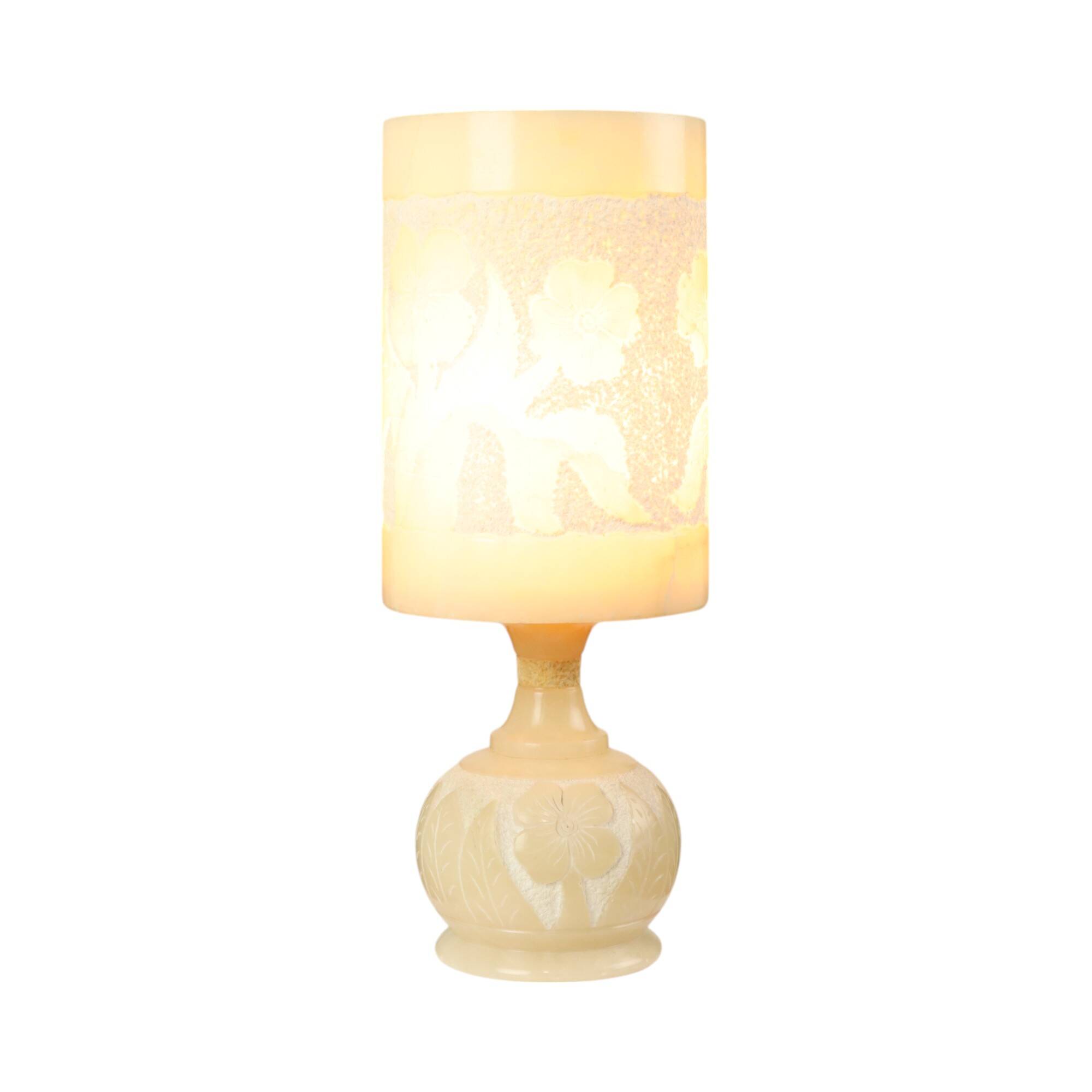 Vintage Table Lamp Alabaster Natural Stone Flowers Spain 1960s