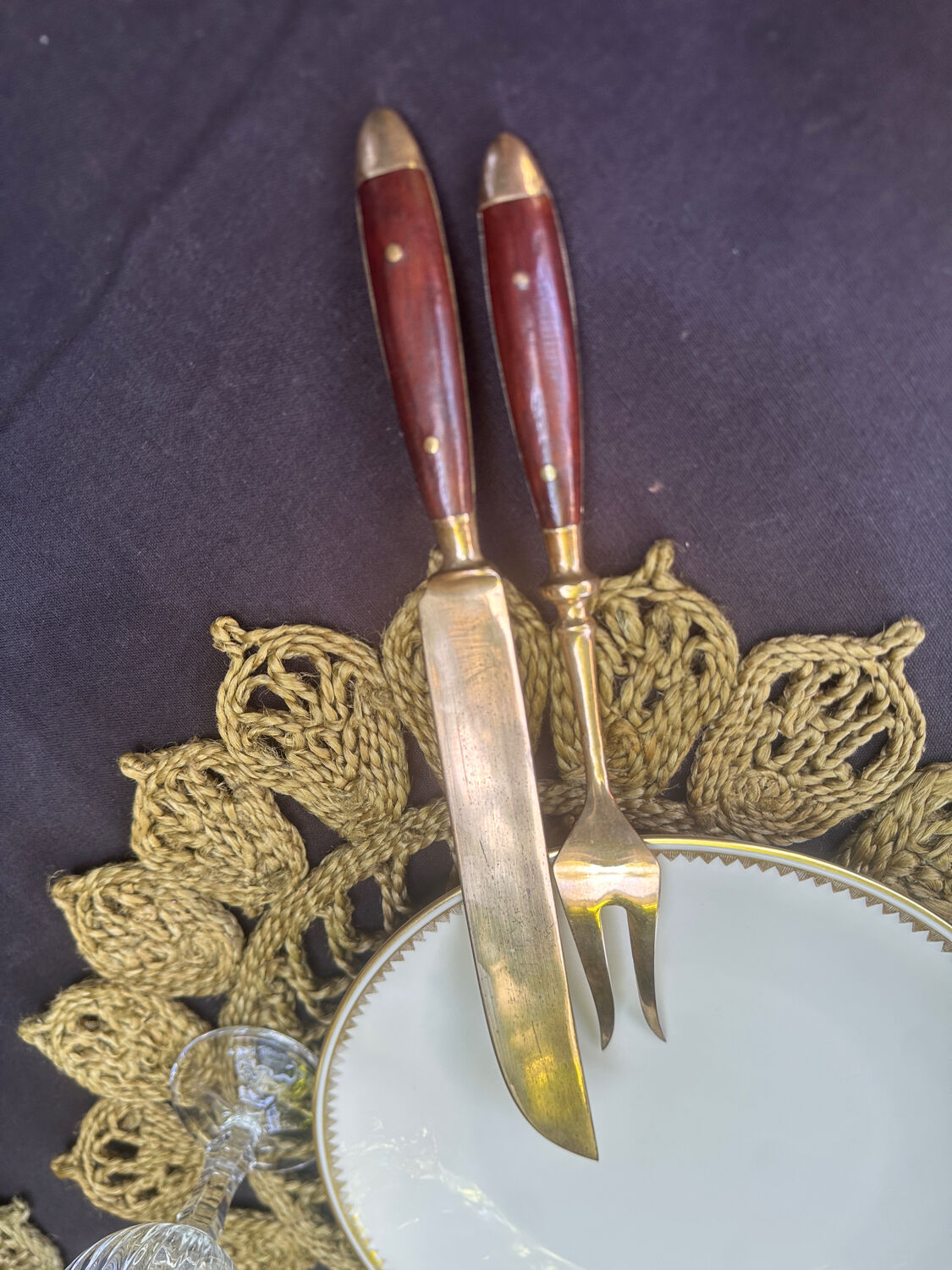 Wood and brass serving utensils