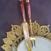 Wood and brass serving utensils