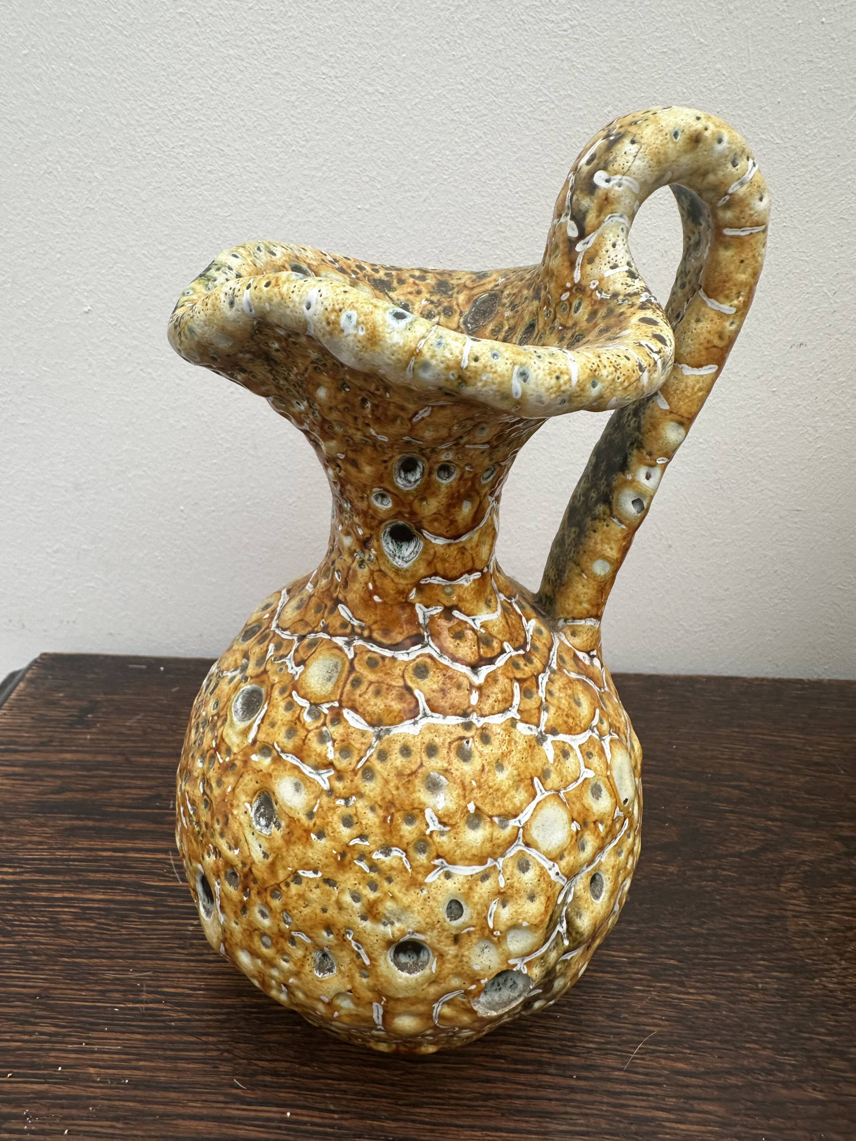Set of 3 vases and 1 trinket tray, Honey / Fat Lava Vallauris, 1970s