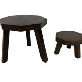 Vintage wooden set of  hexagon side tables/plant tables from the 70s