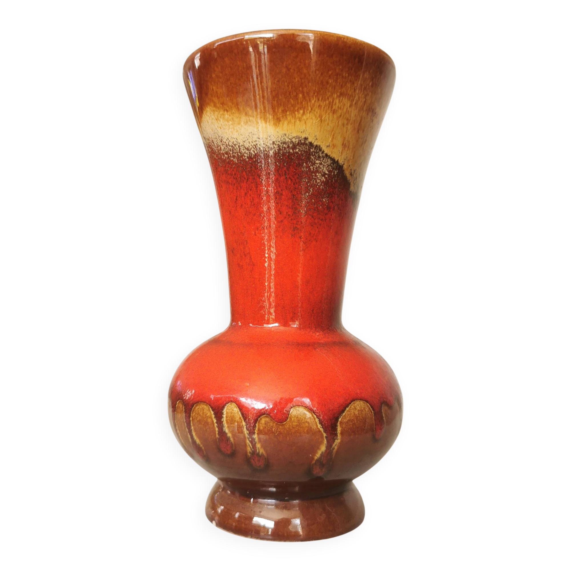 Vintage KIL Ceramic Vase: Red & Brown Lava Glaze, 1970s Yugoslavia